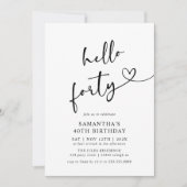 Hello Forty Black and White 40th Birthday Party 招待状 (正面)