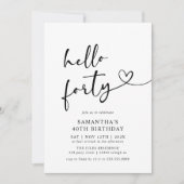 Hello Forty Black and White 40th Birthday Party 招待状 (正面)