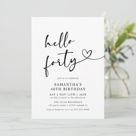 Hello Forty Black and White 40th Birthday Party 招待状 (スタンド正面)