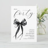 Hello Forty Black Bow Elegant 40th Birthday Party 招待状 (スタンド正面)