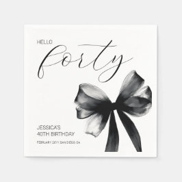 Hello Forty Elegant Script Bow 40th Birthday Party スタンダードカクテルナプキン