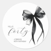 Hello Forty Elegant Script Bow 40th Birthday Party ラウンドシール (正面)