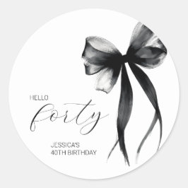 Hello Forty Elegant Script Bow 40th Birthday Party ラウンドシール