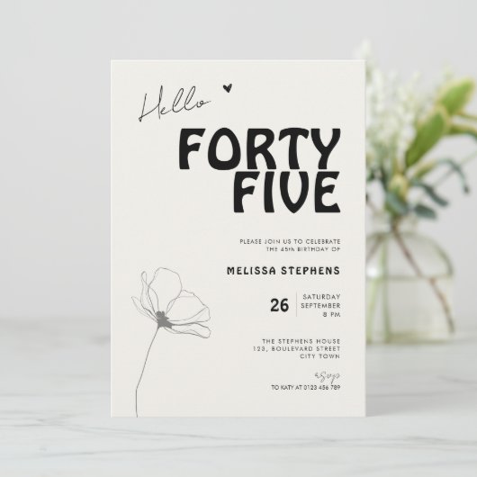 Hello Forty Five Bold Typography 45th Birthday 招待状 (スタンド正面)