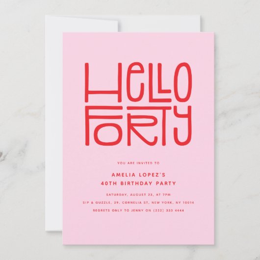 HELLO FORTY Modern 40th Birthday 招待状 (正面)