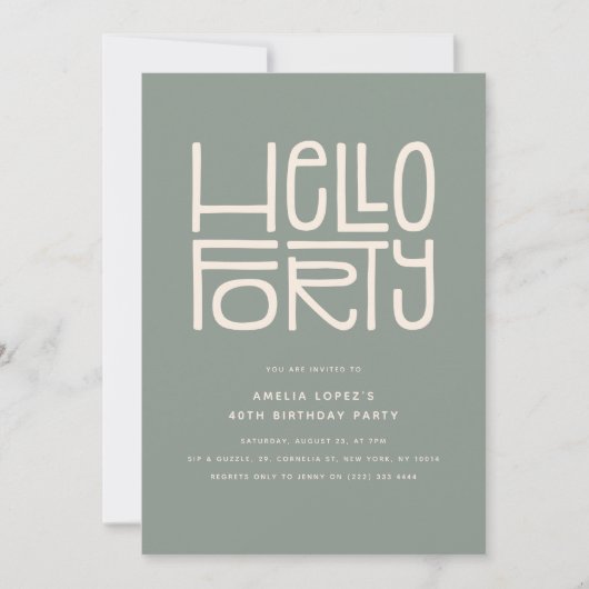 HELLO FORTY Modern 40th Birthday 招待状 (正面)