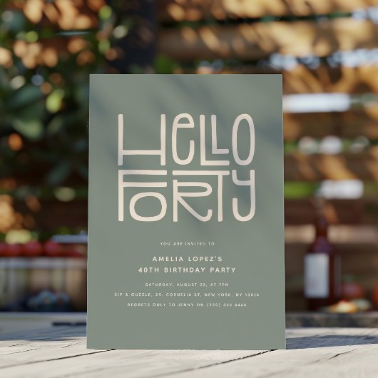 HELLO FORTY Modern 40th Birthday 招待状
