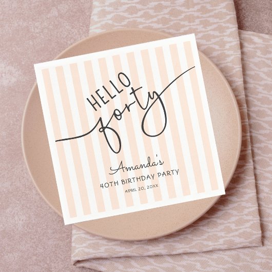 Hello Forty Modern Script Chic 40th Birthday Party スタンダードカクテルナプキン