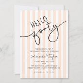 Hello Forty Modern Script Chic 40th Birthday Party 招待状 (正面)