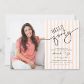 Hello Forty Modern Script Photo 40th Birthday 招待状 (正面)