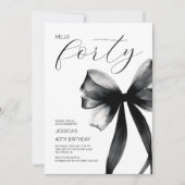 Hello Forty Script エレガント Bow 40th Birthdayパーティー 招待状 (正面)