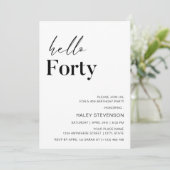 Hello Forty Whiteミニマモダンリスト40th Birthday 招待状 (スタンド正面)