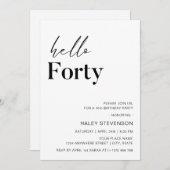 Hello Forty Whiteミニマモダンリスト40th Birthday 招待状 (正面/裏面)