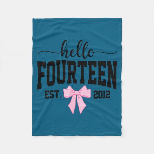 Hello Fourteen Est 2012 Coquette Bow 14th Birthday フリースブランケット (正面)