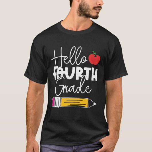 Hello Fourth Grade Pencil Apple Back to School Tea Tシャツ (正面)