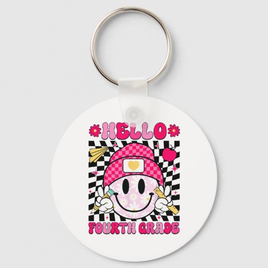 Hello Fourth Grade Smile Face 4th Grade Back To Sc キーホルダー (正面)