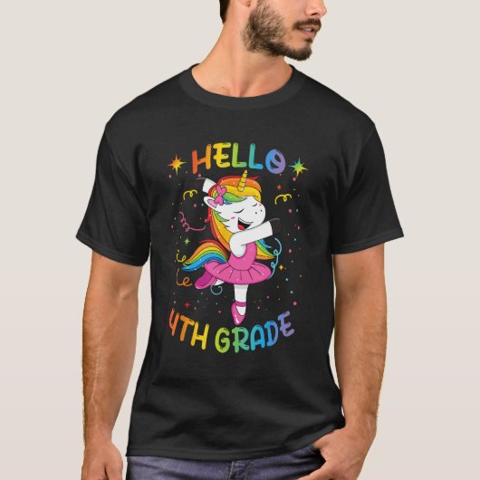 Hello Fourth Grade Unicorn Dancing Back To School  Tシャツ (正面)