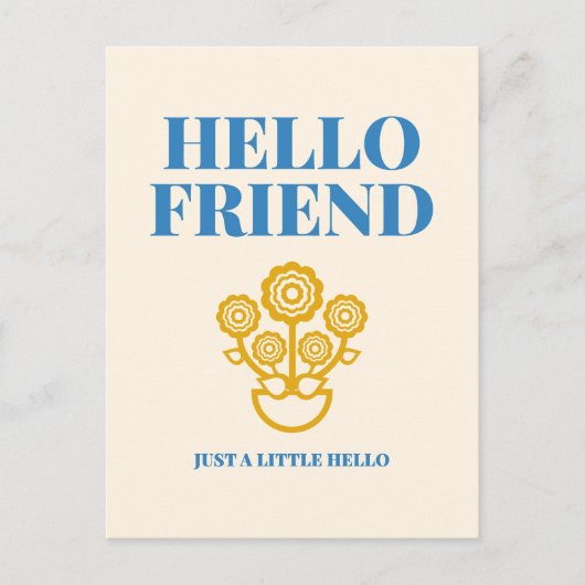 Hello Friend Floral Typography Postcard ポストカード (正面)