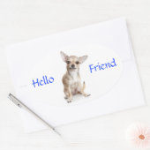 Hello Friend Smiling Chihuahuaステッカー 楕円形シール (封筒)