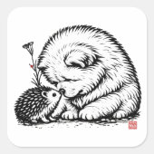 HELLO FRIEND • StillWood • チョウチョウ犬とハリネズミ スクエアシール (正面)
