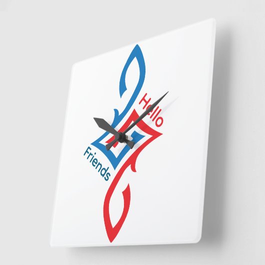 Hello Friends Simple Happy Greeting Design スクエア壁時計 (傾斜)