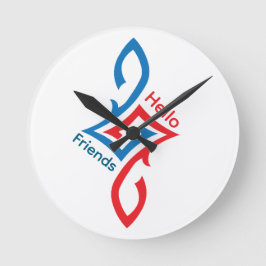 Hello Friends Simple Happy Greeting Design ラウンド壁時計