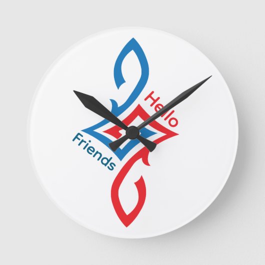 Hello Friends Simple Happy Greeting Design ラウンド壁時計 (正面)