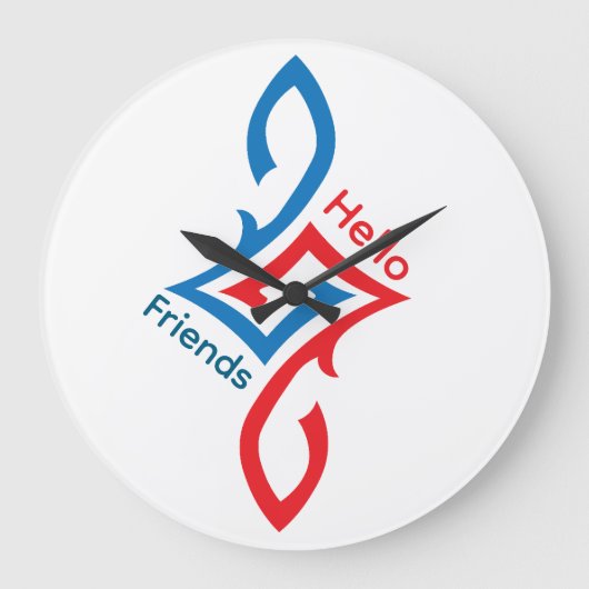 Hello Friends Simple Happy Greeting Design ラージ壁時計 (正面)