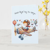 Hello Friendship Kid Flying Whimsical Plane カード (黄色い花)