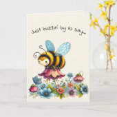 Hello Friendship Whimsical Bee and Flowers カード (黄色い花)