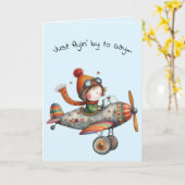 Hello Friendship Whimsical Kid Flying Plane カード (黄色い花)