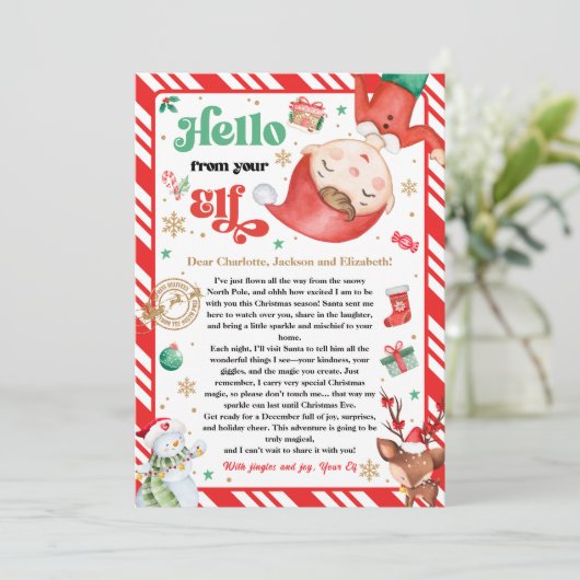 Hello From Elf Arrival Letter I'm Back Christmas 招待状 (スタンド正面)