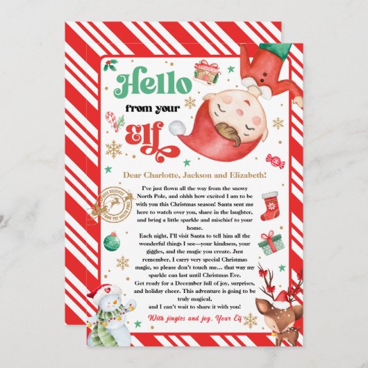 Hello From Elf Arrival Letter I'm Back Christmas 招待状 (正面/裏面)