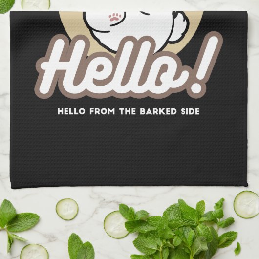 Hello from the Barked Side - Cute Dog Design キッチンタオル (折り畳み)