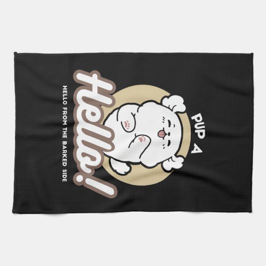 Hello from the Barked Side - Cute Dog Design キッチンタオル (横)
