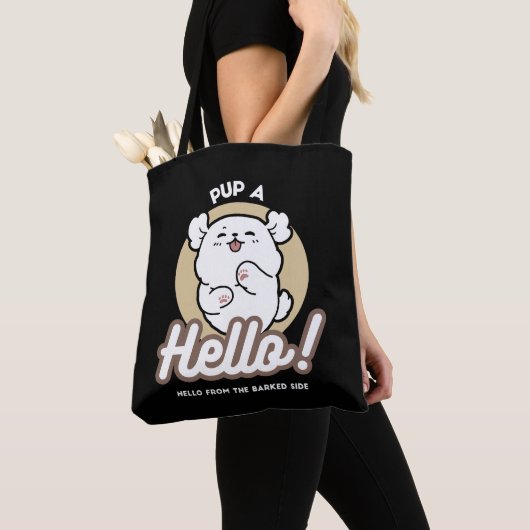 Hello from the Barked Side - Cute Dog Design トートバッグ (クローズアップ)