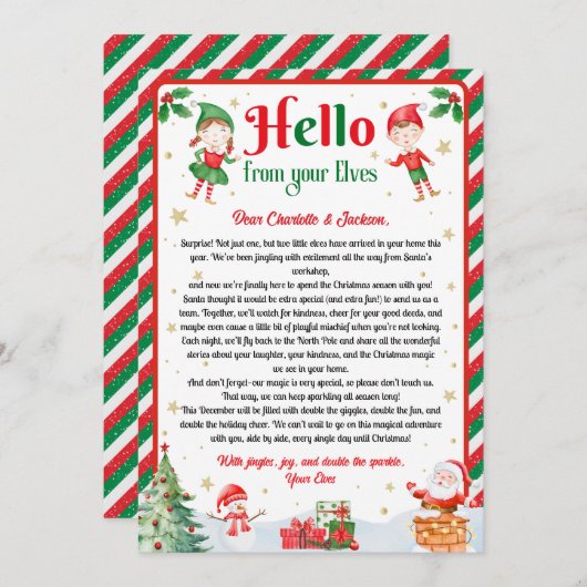 Hello From Your Elves Christmas Arrival Letter  招待状 (正面/裏面)