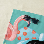 Hello Girl Beach Beauty Tropical Palm & Flamingo ビーチタオル (インサイチュ)