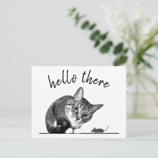 Hello & Goodbye猫とネズミのかわいいおもしろい猫 ポストカード (スタンド正面)