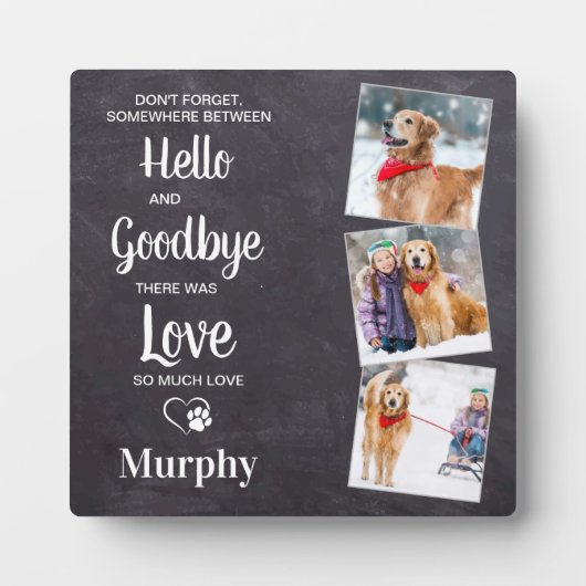 Hello Goodbye パーソナライズされた 3フォトペット記念館 フォトプラーク (正面)