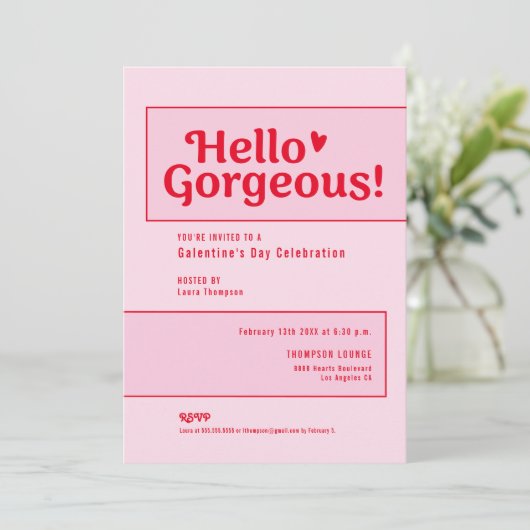 Hello Gorgeous Galentine’s Day Pink Red playful 招待状 (スタンド正面)