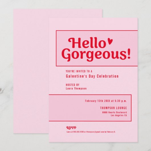 Hello Gorgeous Galentine’s Day Pink Red playful 招待状 (正面/裏面)