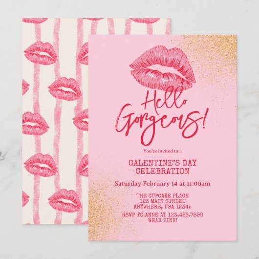 Hello Gorgeous Galentine's Day Pink 招待状 (正面/裏面)