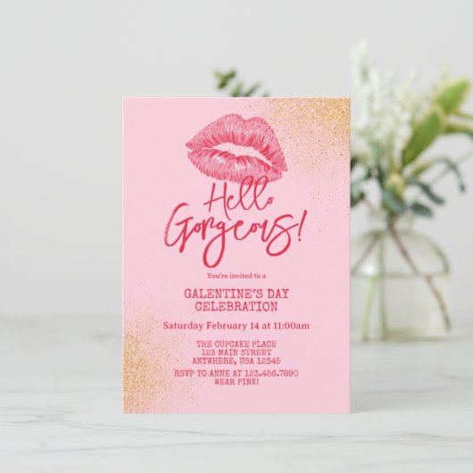 Hello Gorgeous Galentine's Day Pink 招待状 (スタンド正面)