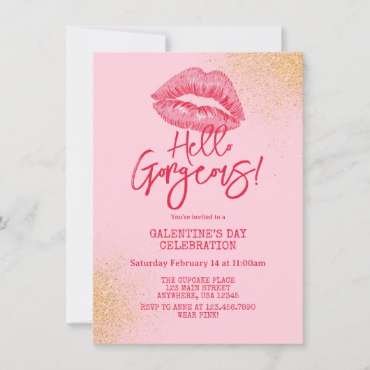 Hello Gorgeous Galentine's Day Pink 招待状 (正面)