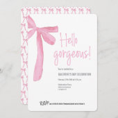Hello Gorgeous Galentine's Day Pink Ribbon Bow 招待状 (正面/裏面)