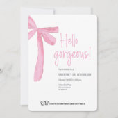Hello Gorgeous Galentine's Day Pink Ribbon Bow 招待状 (正面)