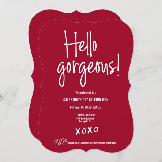 Hello gorgeous Galentine's Day xoxo Red custom 招待状 (正面/裏面)