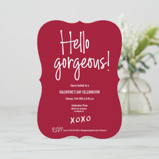 Hello gorgeous Galentine's Day xoxo Red custom 招待状 (スタンド正面)