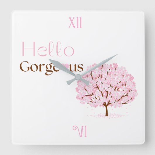 Hello Gorgeous, Pink Blossom Tree スクエア壁時計 (正面)